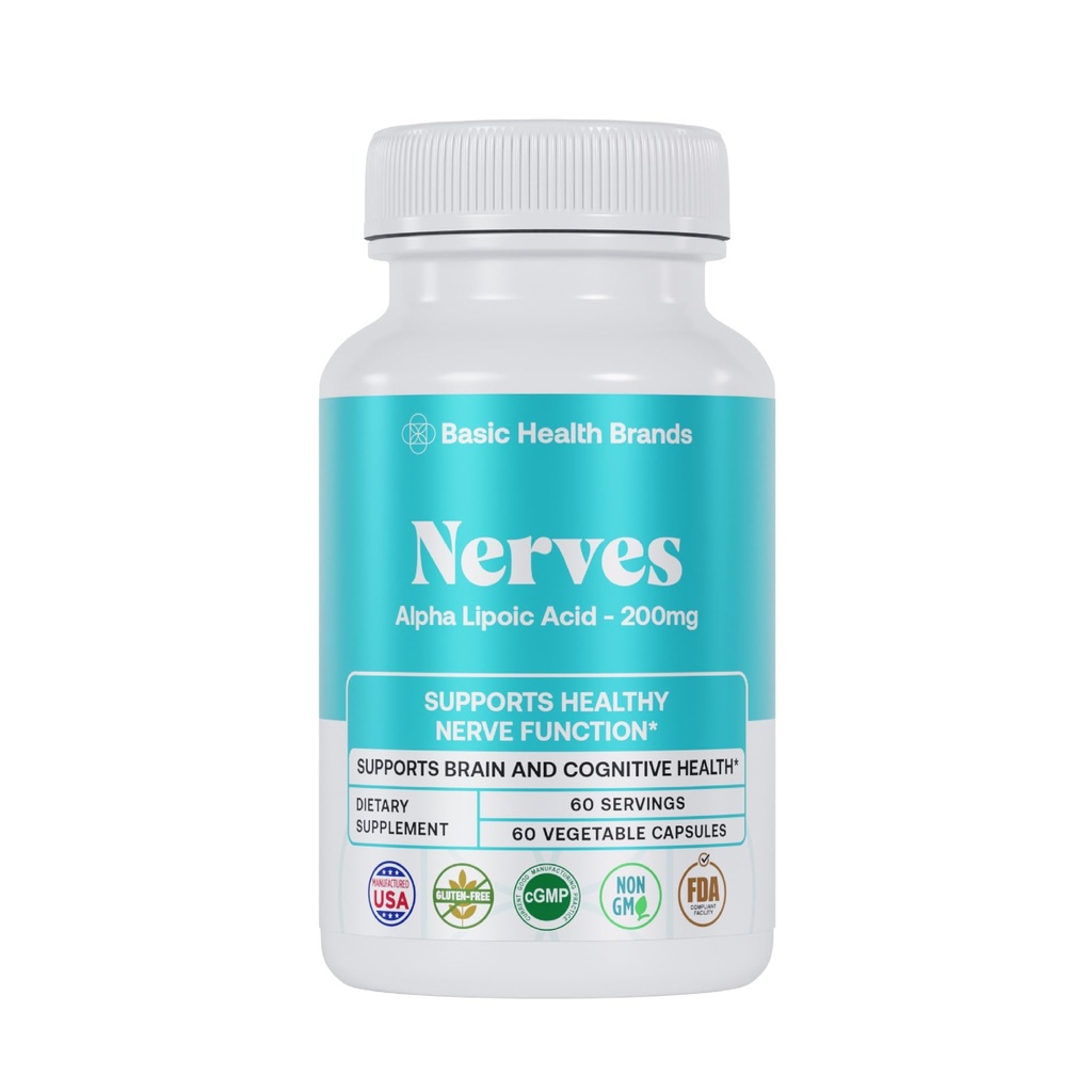 기본적인 상표 Nerves 알파 Lipoic 산, 200 mg의 신경 기능 (1의 포장)