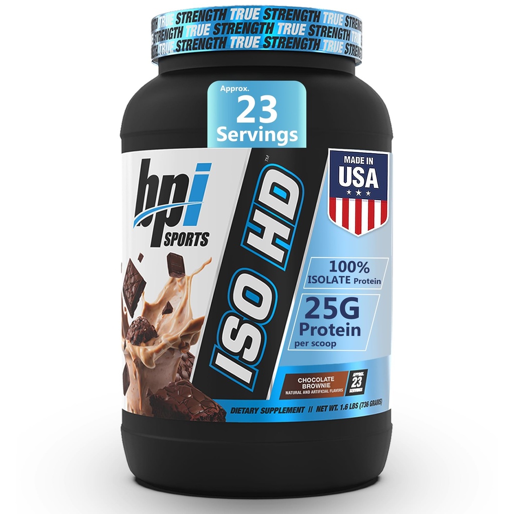 BPI 스포츠 ISO HD 절연 단백질 분말 - 100 % Whey Isolate, 근육 이익을위한 단백질 분말 - 초콜릿 브라운 - 1.6 Lb - 23 서빙