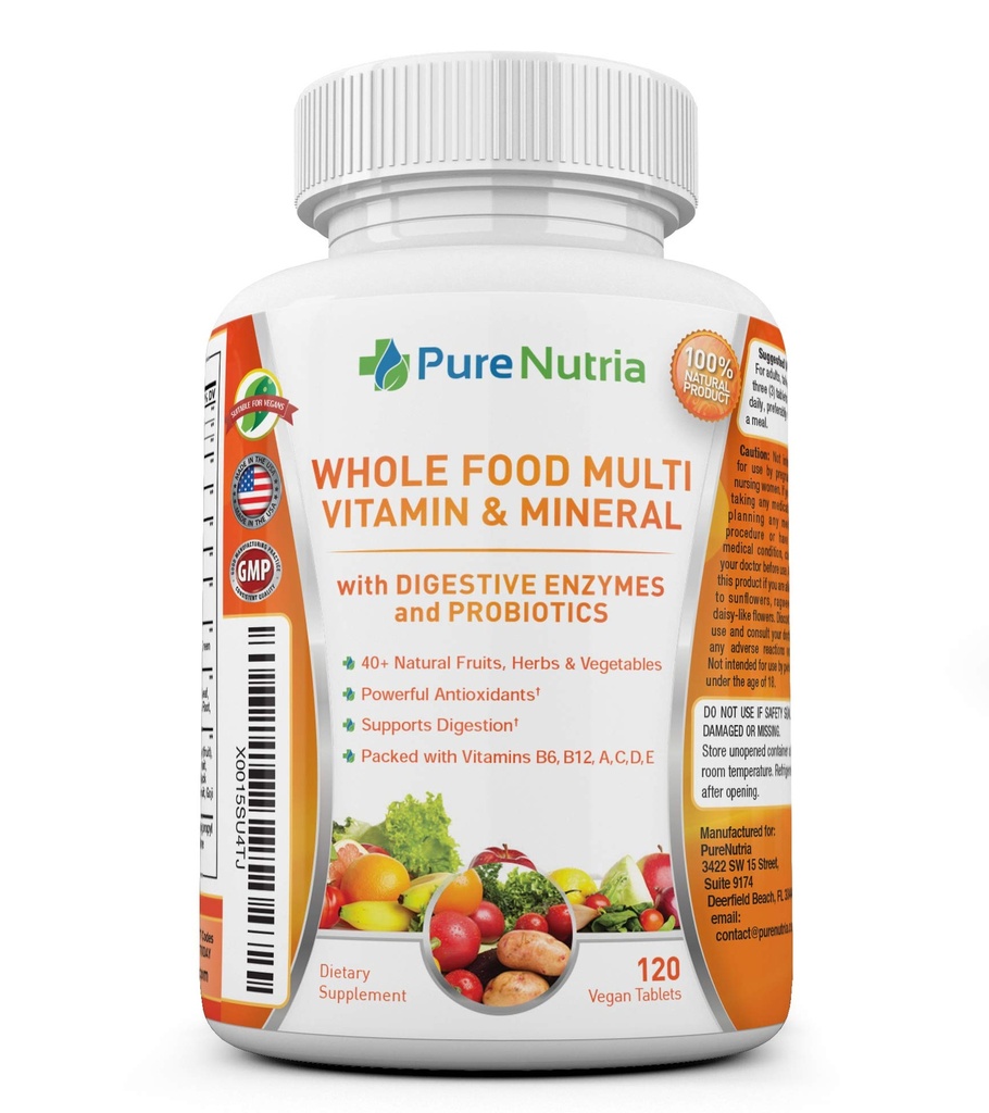 Probiotic Enzymes를 가진 전체적인 음식 MultiVitamin와 무기물 - 여성과 남자를 위한 120의 Multivitamins - 음식과 초본 성분으로 포장해 - 소화 지원을 위한 강력한 산화 방지제