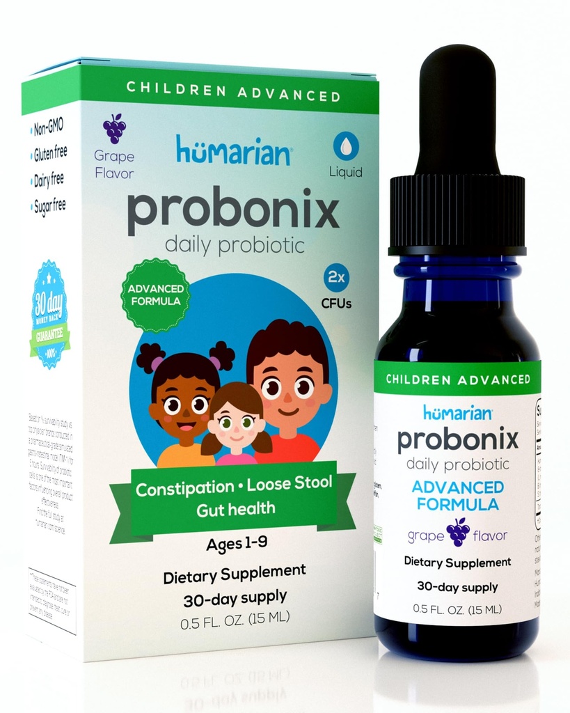 Humarian Probonix Advanced Liquid Probiotics for Kids 30 lbs and Up - 8-Strain Kids Probiotic Drops to Fortify Gut Health, Immunity and More - 30 일 공급 - 맛있는 포도