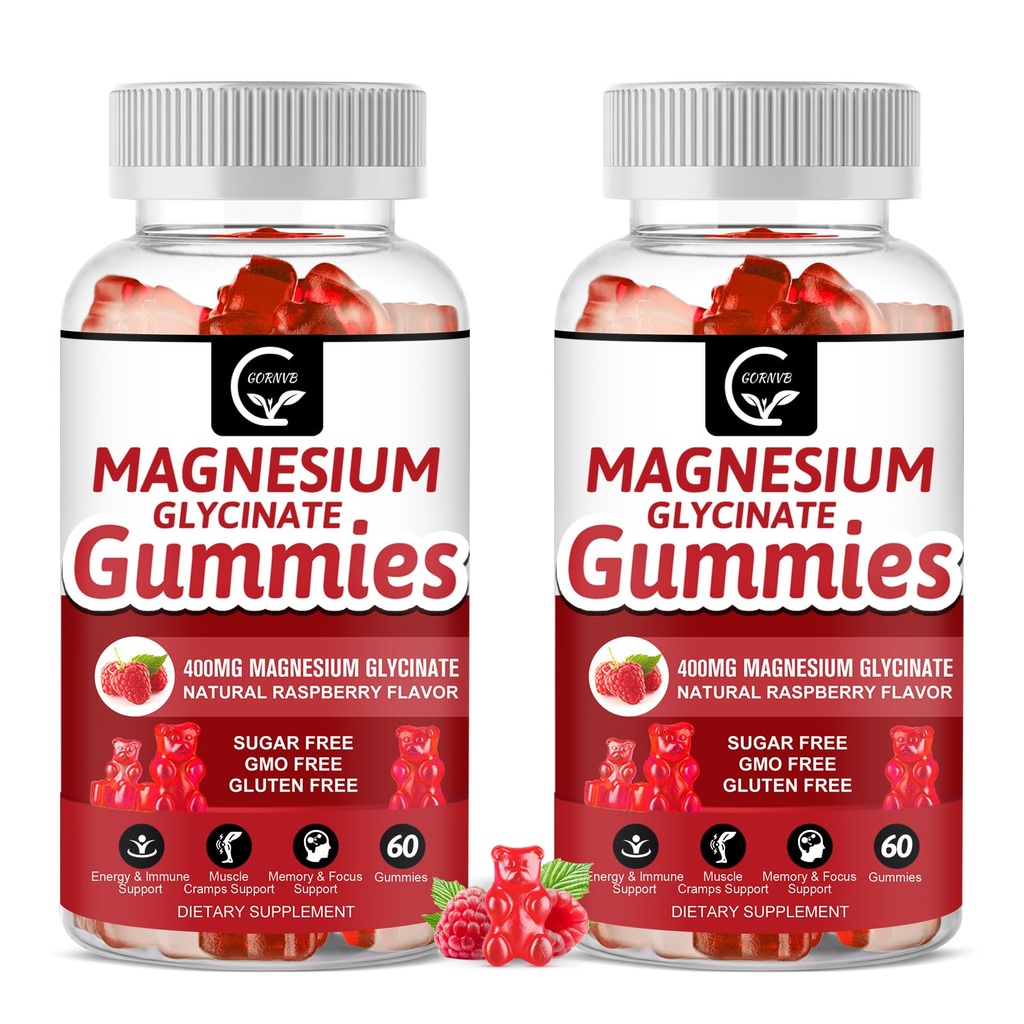 마그네슘 글리세린 Gummies 400mg의 킬레이트 마그네슘 말레이트 복합체, 비타민 D, B6 및 CoQ10를 가진 Mg 칼륨 보충교재, 기억, Calm, 계류 & 잠을 위한 지원 - 60의 조사 (2의 포장)