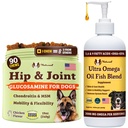 Natural Dog Company Canine Vitality Dog Vitamins 및 보충제 번들, (1) Hip 및 Joint Chews Supplement-90 pcs cosequin for Dogs, (1) Ultra Omega Fish Oil 16 Oz Omega 3 Fish Oil for Dogs