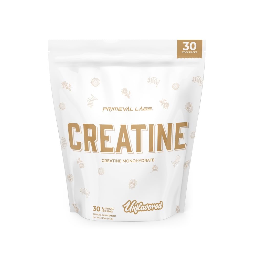 Primeval Labs Clean Creatine Monohydrate Powder | 근육강도 및 회복용 분말 | 남성용 운동복|Unflavored | 30 인분