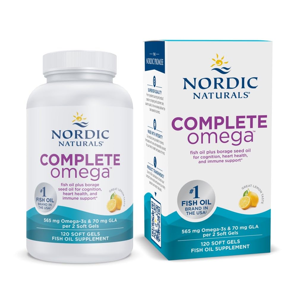 Nordic Naturals Complete Omega, 레몬 맛 - 120 소프트 젤 - 565 mg Omega-3 - EPA & DHA 첨가 GLA - 건강한 피부, Cognition, Positive Mood - Non-GMO - 60 서빙