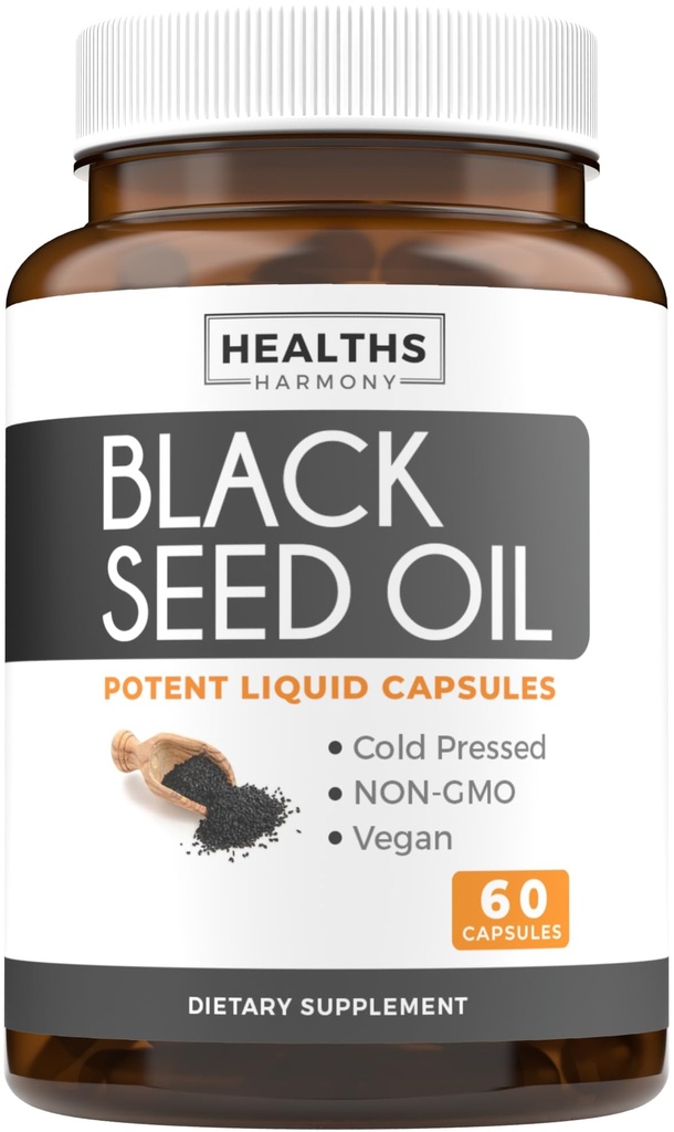 Black Seed Oil - 60 Softgel 캡슐 (Non-GMO & Vegan) 프리미엄 Cold-Pressed Nigella Sativa 비타민 E와 순수한 검정 Cumin 씨 오일을 생산 - 500mg 각각, 2 캡슐 서빙 당 1000mg