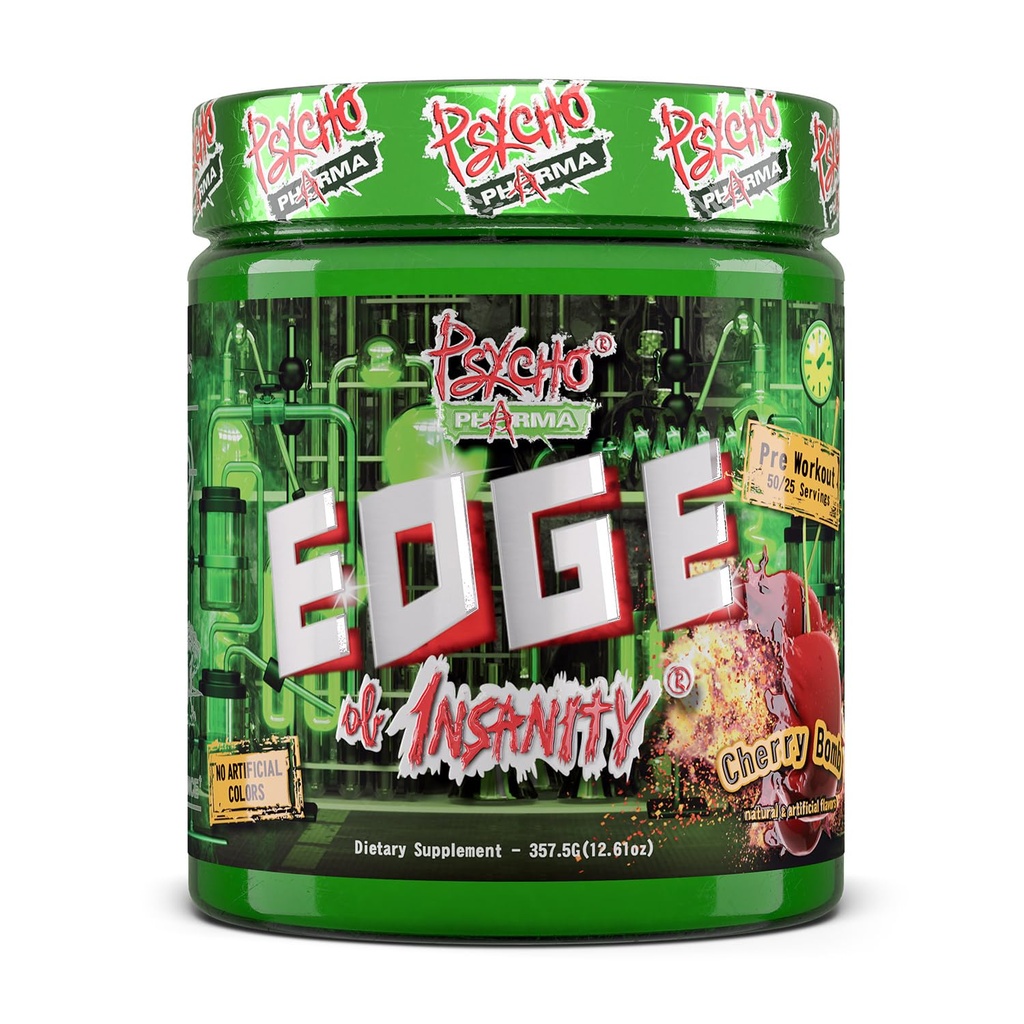 Psycho Pharma Strongest High Stim Preworkout Powder - Insanity의 가장자리 - 펌프, 힘, 에너지 및 느낌 좋은 초점을위한 가장 강렬한 사전 운동 보충. 과거의 Rivals 유명한 PWOs