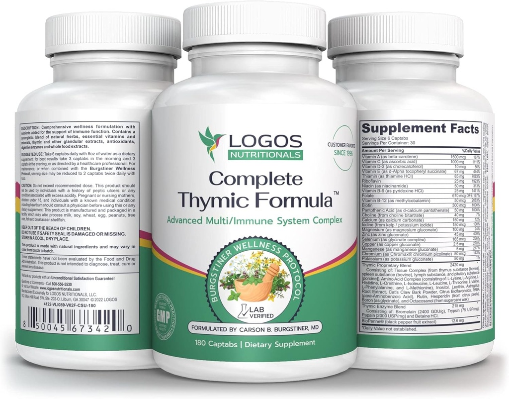 Thymic FormulaTM, Thymus Glandular Extract의 종합 Multivitamin & Multimineral (180 개)