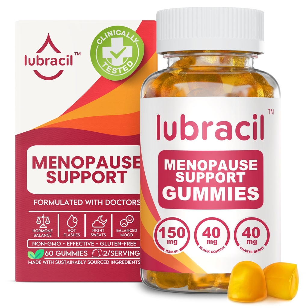 여성용 루브라실 남성용 구미 - 핫 플래시, 나이트 스웨터, 무드 스윙 및 Hormonal Balance에 대한 Menopausal 보조 식품 - 블랙 코호쉬 & Ashwagandha - 60 구미 (팩 1)