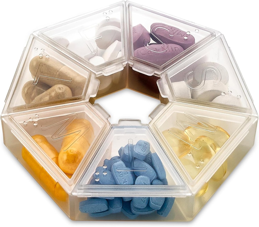 MEDca Weekly Pill 주최자 Clear 7-Sided Pill Reminder, 육각형 모양