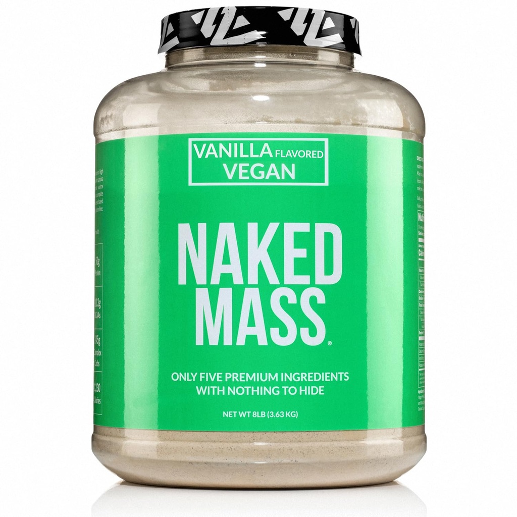 NAKED Vegan Mass - Vanilla Vegan Weight Gainer - 1,230 칼로리, 비 GMO, Soy & 글루텐 무료, 인공 성분 없음 - 8LB Bulk - 11 서빙