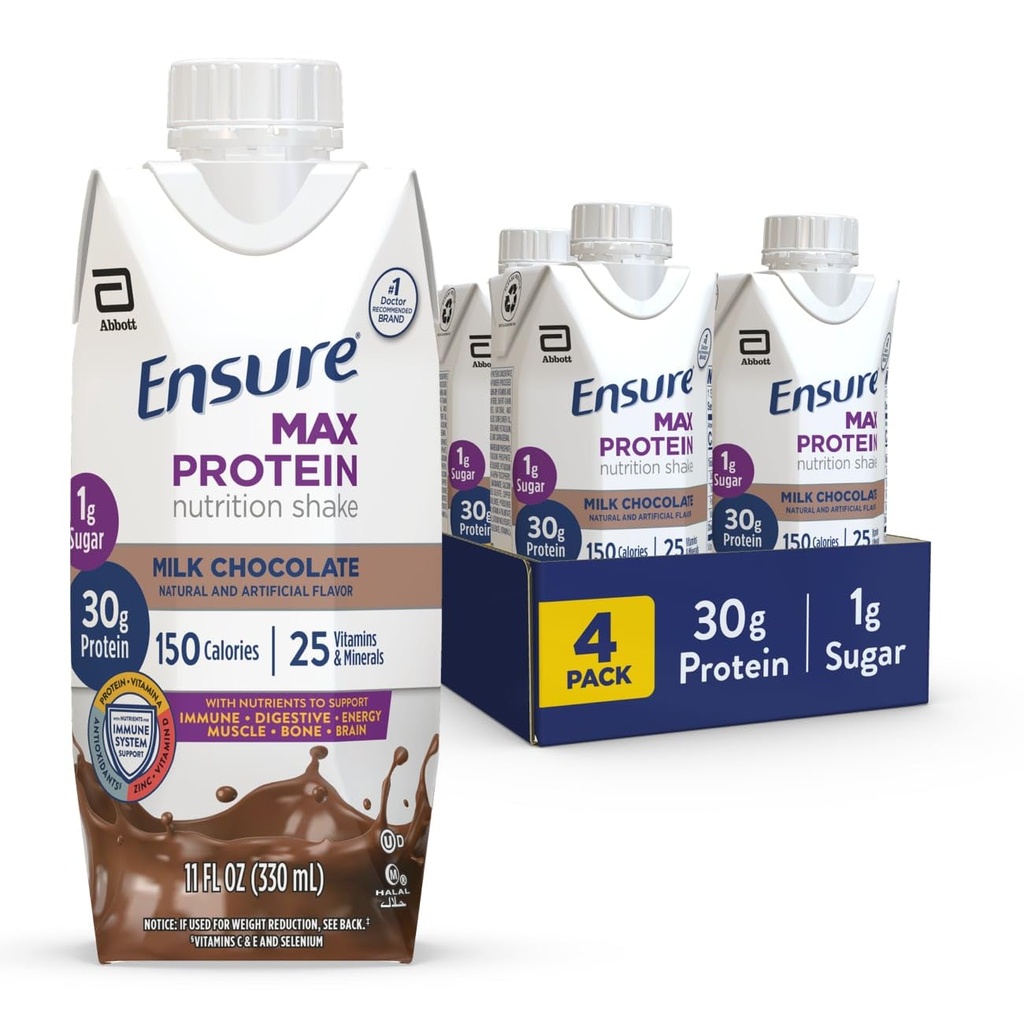 Max Protein Milk Chocolate Nutrition Shake | 30g Protein, 1g Sugar, 4g Fiber Blend | 4 팩