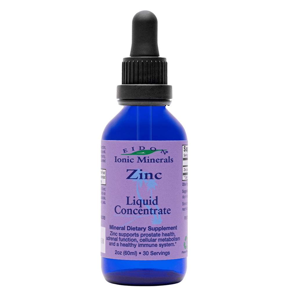 Eidon Ionic Minerals 액체 아연 농축물 - 성인과 아이를 위한 이온 아연 보충교재 하락, 지원 면역 체계, 머리 및 피부, 간결 및 신장 건강, 구호 응력 - 2개 oz
