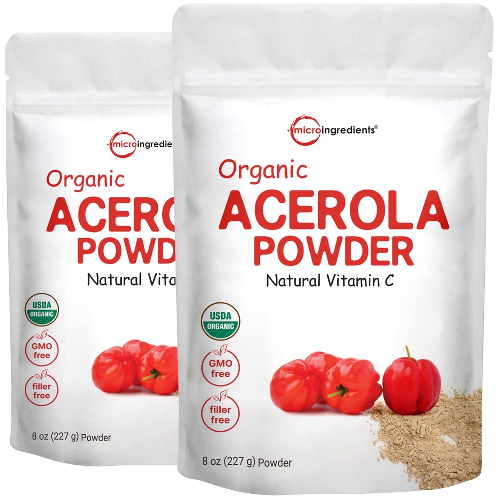 순수한 USDA 유기 Acerola 버찌 분말, 면역 체계, 8 Ounce, GMO 없음, 글루텐, 브라질 근원을 위한 자연적인 유기 비타민 C의 2 팩