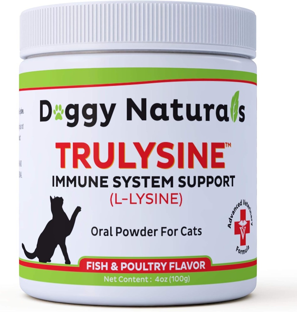 Cats Immune 지원 구두 분말 4oz/100g를 위한 Trulysine L-Lysine - 모든 연령, Sneezing, Runny Nose Squinting, Watery 눈의 고양이 & 새끼 고양이 - 물고기 & 가금류 풍미 (미국) (100 그램 (500mg/ Scoop)))