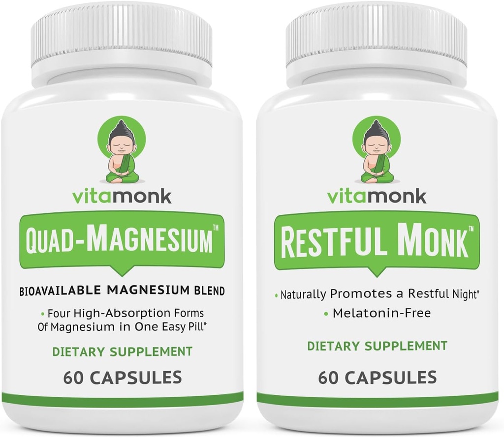 수면 및 휴식 번들 : VitaMonk Melatonin-Free 수면 보조 + 쿼드 마그네슘 혼합