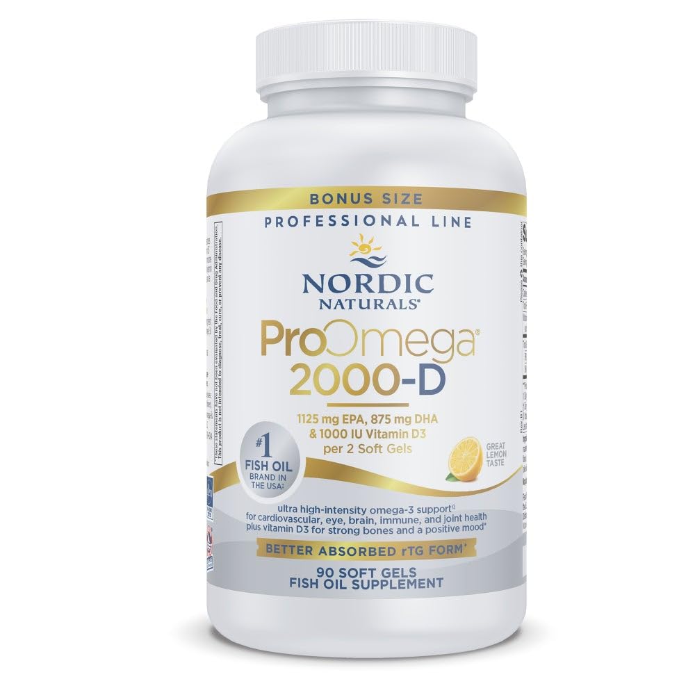 북유럽 자연 ProOmega 2000-D, 레몬 맛 - 90 소프트 젤 - 2150 mg 오메가-3 + 1000 IU D3 - 울트라 높은 순수한 물고기 오일 - EPA & DHA - 두뇌, 심장, & 면역 건강 - 비 GMO - 45 서빙