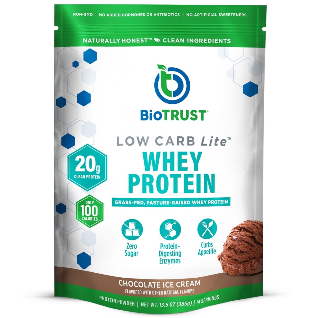 BioTrust Low Carb Lite, 20 Grams of Grass-Fed Whey Protein Isolate, 100 Calories, ProHydrolase Digestive Enzymes, Non-GMO, Soy and Gluten, rBGH-Free (14 서빙)