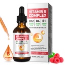 비타민 B 복합액, 채식 비타민 B12 액체 드롭 | B12 Methylcobalamin | B1 Thiamine | B6 Pyridoxine | Folic | Niacin - B Complex Liquid Drops, Support Energy, Brain & Heart, 40 서빙