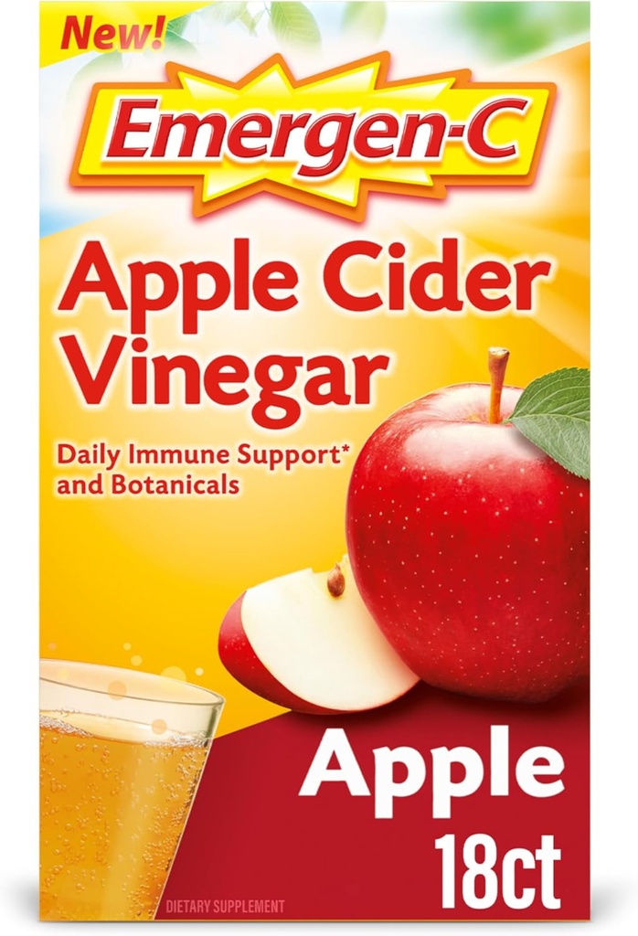 Emergen-C Apple Cider Vinegar 비타민 C Fizzy 음료 혼합, Immune 지원, Apple - 18 조사를 위한 규정식 보충교재