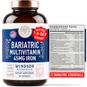철이있는 Bariatric Multivitamin - 45mg 철 쉽게 삼키기, 여성과 남성을위한 일 Bariatric 비타민 - 가스 바이 패스, 가스 및 소매 회복 비타민 Multivitamins - 30 캡