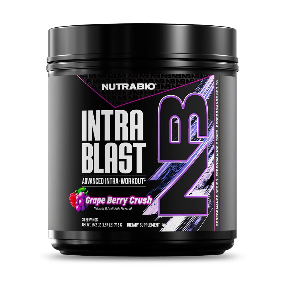 NutraBio Intra 돌풍 Bcaa 분말 아미노산 보충교재, Electrolyte & Hydration 혼합, Intra, 전 운동 & 근육 회복, 20g Eaa 아미노산 분말, 5g 글루타민 포도 베리 호감, 30 봉사