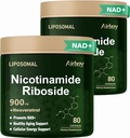 Airboy Liposomal 니코틴 아미드 Riboside 900 mg, Resveratrol, NMN 대안 NAD 부스터 지원 노화 방지, 에너지, 초점 - 80 캡슐 2 팩
