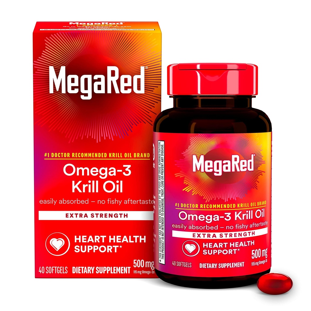 MegaRed Omega-3 Krill 기름 500mg 여분 힘 softgels (40 상자에 있는 조사) - Krill 기름 Fishy Aftertaste 없음