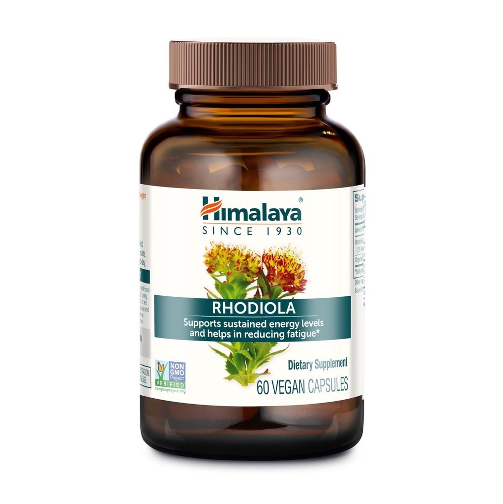 히말라야 Rhodiola Rosea - 스트레스 완화, 에너지 및 운동 내구시간 지원을위한 초본 에너지 보조 식품 - Vegan, 글루텐 무료, 250 mg, 60 캡슐