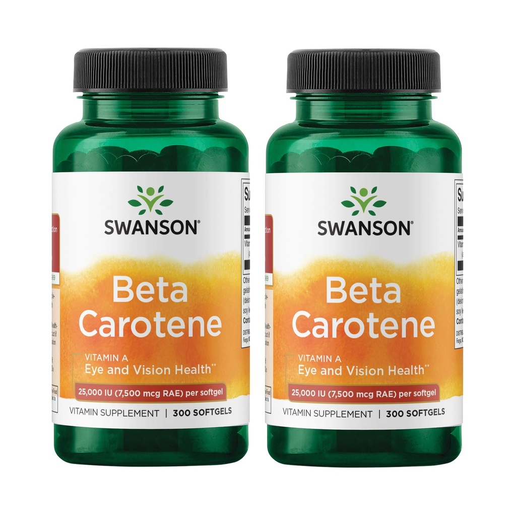 Swanson 베타 카로틴 비타민 A 25000 IU 피부 눈 면역 체계 건강 산화 방지제 지원 7500 mcg 300 Softgels 조사 (2 팩)
