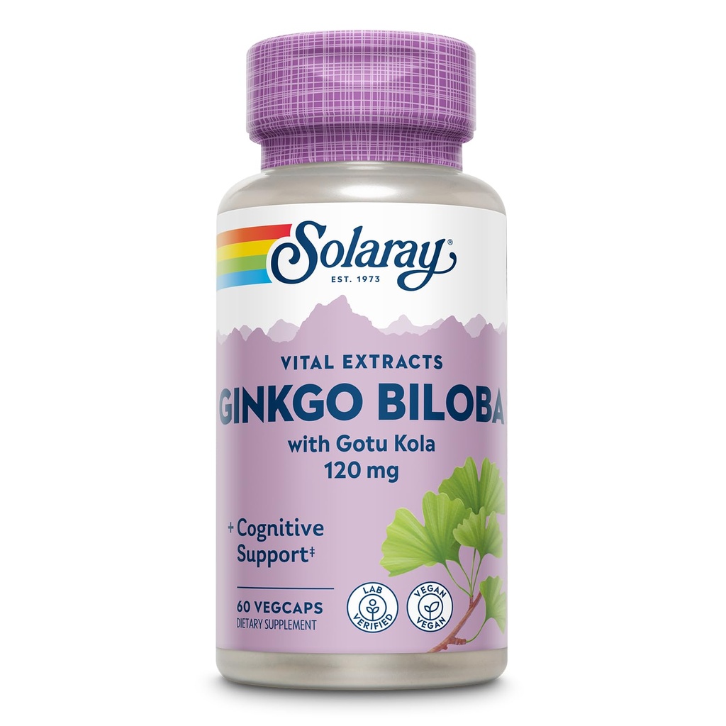 Gotu Kola와 SOLARAY Ginkgo Biloba 추출물 - 뇌 건강 지원을위한 Ginko Biloba 캡슐 - Vegan, Lab Verified, 60 일 보증 - 60 서빙, 60 VegCaps (60 VegCaps)