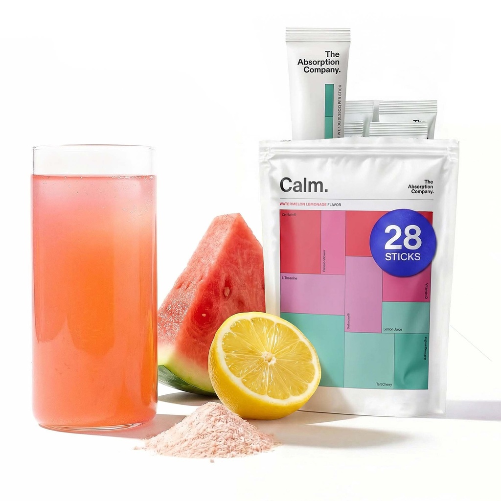 Calm Drink Mix - Magnesium, Ashwagandha, L-Theanine, & Vitamin D와 휴식 보조 - 남성 및 여성을위한 Cortisol 규정 및 계류 지원 - 수박 레몬 맛 28 스틱