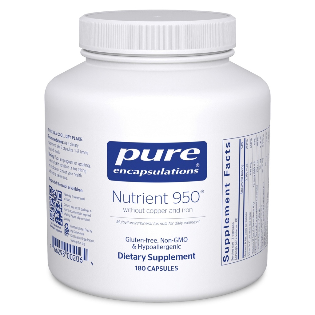 구리 및 철이없는 순수 캡슐화 영양 950 | Hypoallergenic Multi-Vitamin/Mineral Formula for Optimal Health | 180 캡슐