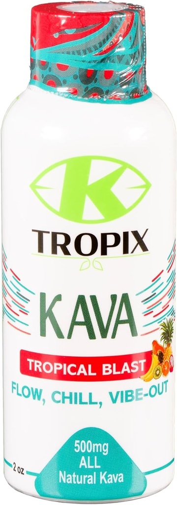 K-Tropix Kava 샷 열대 폭발 - 500mg 웰니스 샷 Relaxation 및 감소 Worry - Kava 음료 - Worry, 긴장, 스트레인 릴리프 보충 - 1 팩