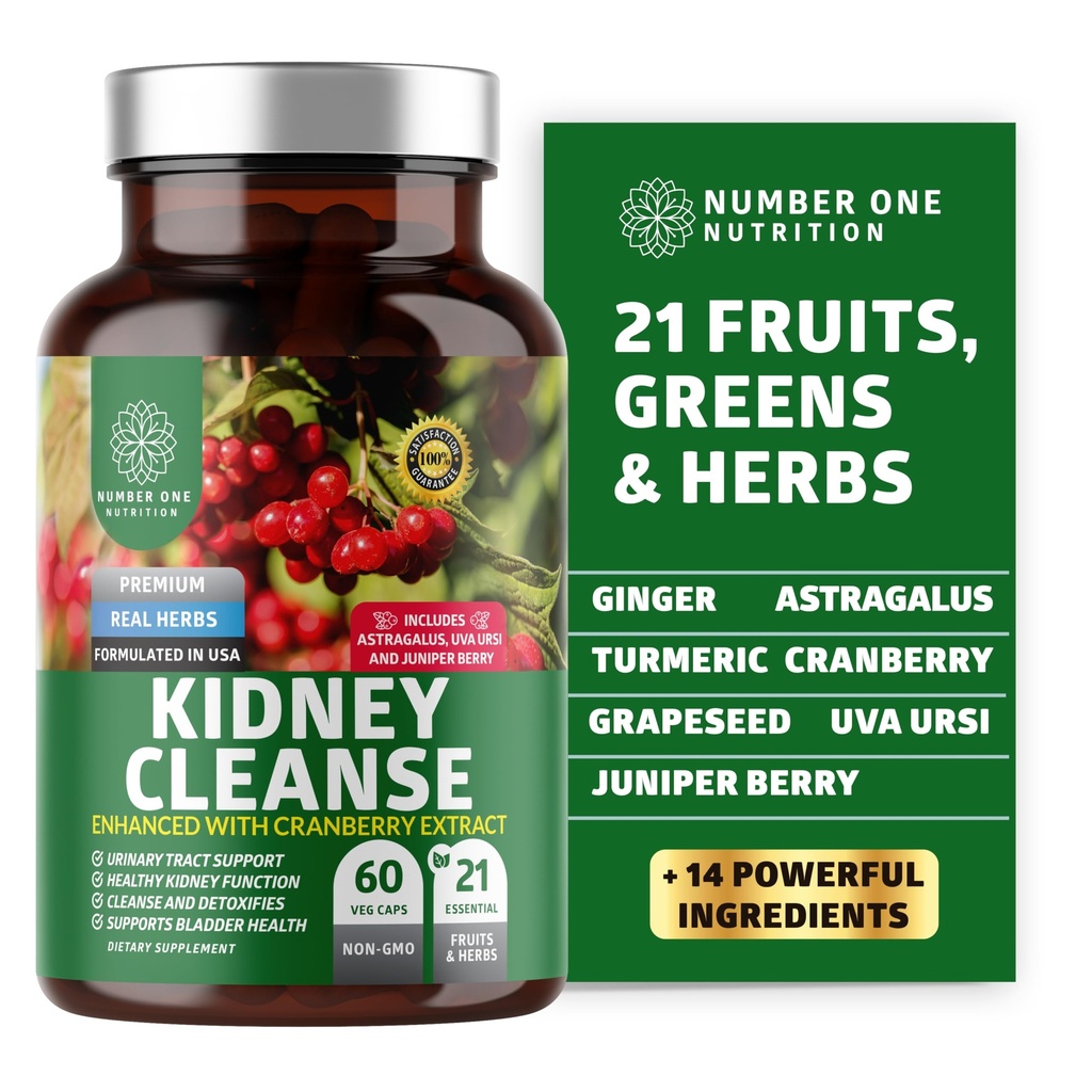 N1N 프리미엄 Kidney Cleanse [21 Potent Herb] Urinary Tract & Bladder Control, Cranberry Extract, Astragalus 및 Uva Ursi Leaf, 60 Veg Caps와 천연 Kidney 지원