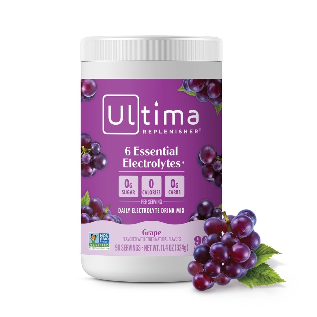Ultima Replenisher Daily Electrolyte Powder Drink Mix - Sugar Free - Grape, 90 서빙 - 6 키 Electrolytes 및 Trace Minerals - Keto Friendly, Vegan, Non-GMO와 함께 수분 공급 분말