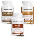 Real Mushrooms Brain, Vitality & Immune 지원 번들 - 라이온의 Mane Cognition 캡슐 (120 캡슐) + Reishi 415 Longevity 캡슐 (90 캡슐) & Cordyceps-M 피크 성능 (120 캡슐)