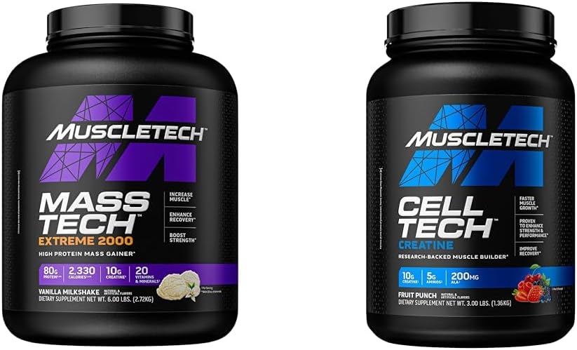MuscleTech Mass Gainer Mass-Tech Extreme 2000, 근육 빌더 Whey Protein Powder & Creatine Monohydrate Powder Cell-Tech Creatine Post 운동 회복 음료 근육 빌더