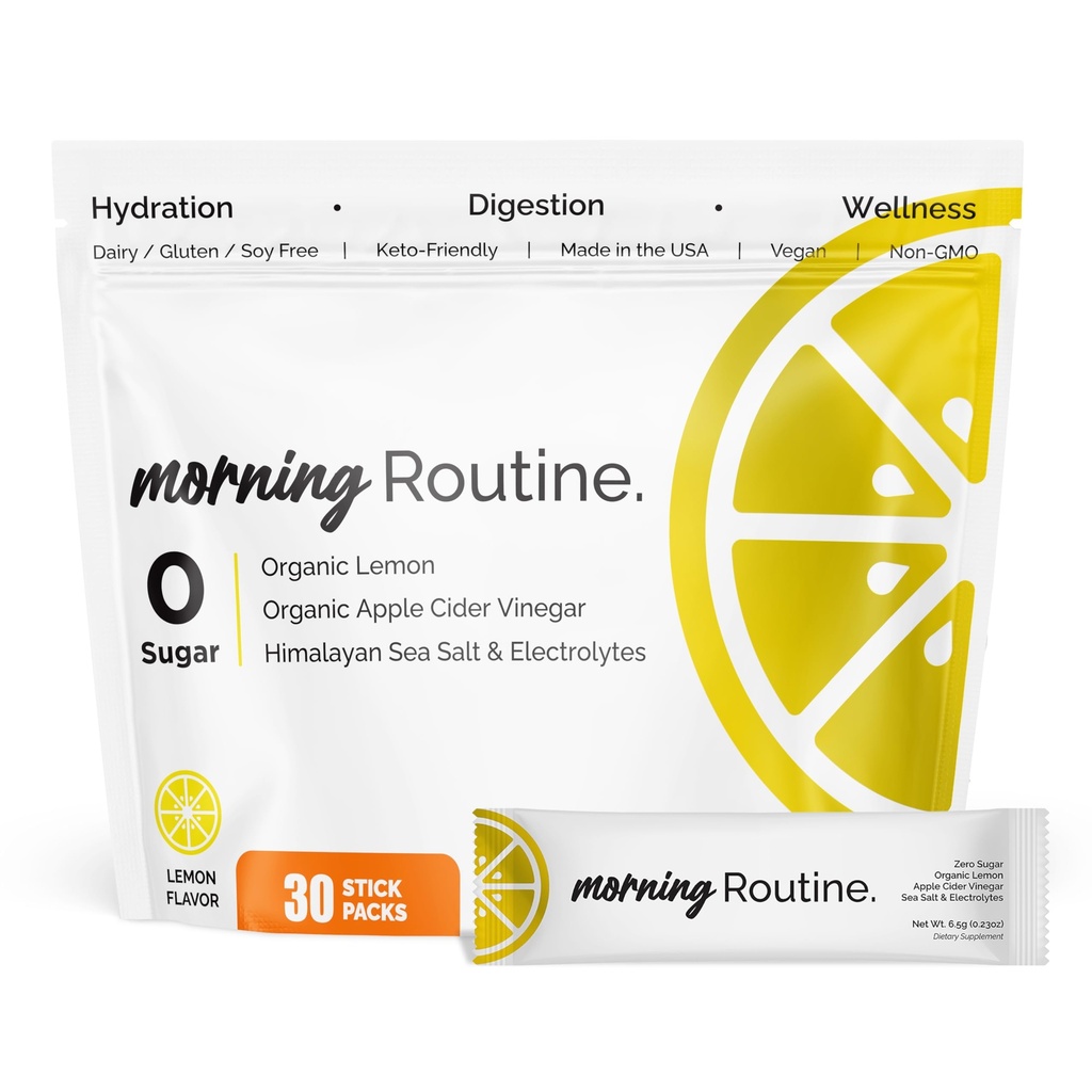 ROUTINE Morning Daily Hydration | Apple Cider Vinegar, Lemon, Sea Salt의 전해질 파우더 패킷 | Keto & Paleo-Friendly Electrolyte Drink Mix (30 Pack)