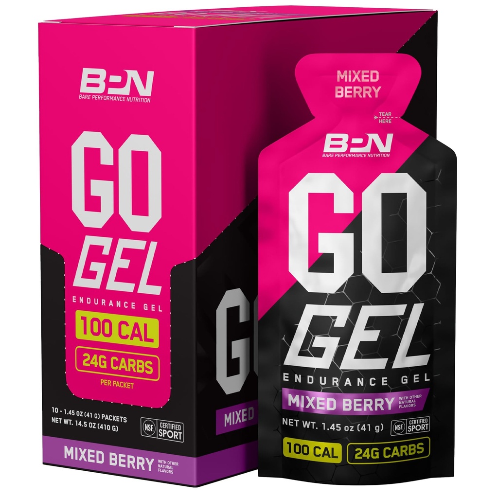 배럴 성능 NUTRITION, BPN 이동 젤 내구시간, 탄수화물의 24g & 팩 당 100 칼로리, Vegan + 글루텐 무료 실행 젤, 10 단일 저장 팩, 혼합 베리