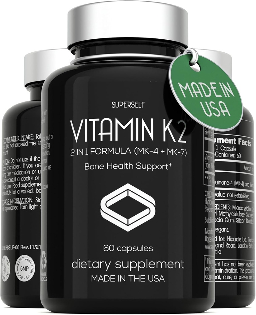 비타민 K2 캡슐 100 mcg - 비타민 K Complex MK-7 & MK-4-60 캡슐 - VIT K2 2에서 1 포뮬러 고 강도 보충 MK7 MK4 - 미국에서 만든 - Vegan & Non-GMO