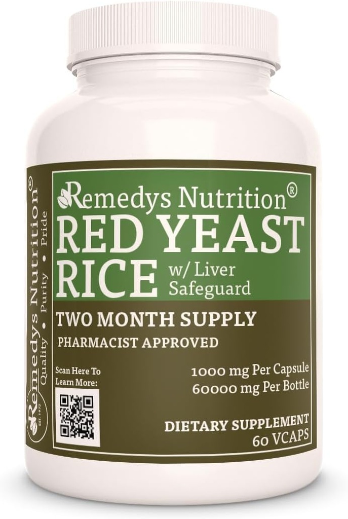 Remedy의 영양 Red Yeast Rice with Liver Safeguard (Herbal Proprietary Blend) | 1,000 mg, 60 Vegan 캡슐 초본 다이어트 보충교재