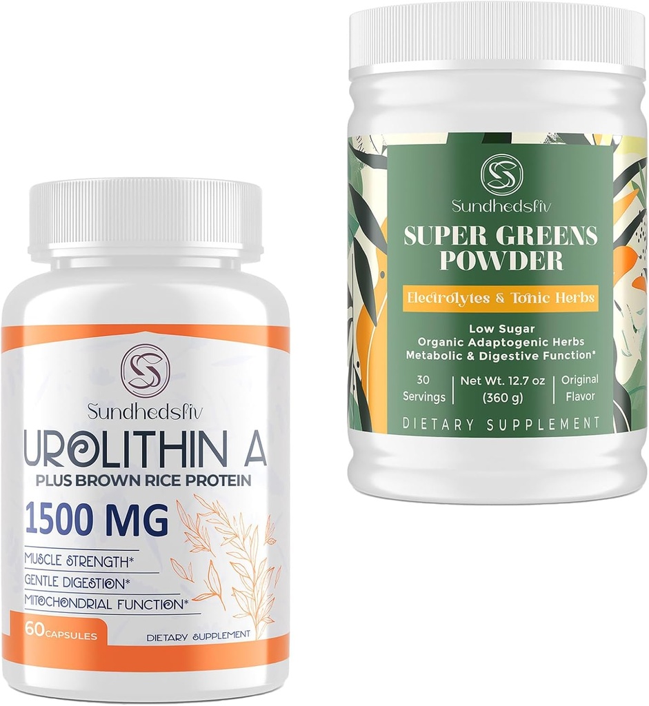 Urolithin 보충 1500MG 플러스 브라운 밥 단백질 + 최고 녹색 분말 Electrolytes & Tonic 허브를 가진 Superfood 보충교재