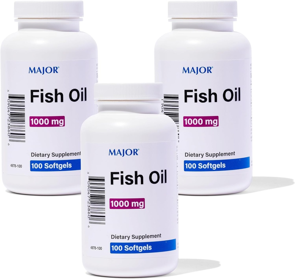 MAJOR Omega-3 물고기 기름 - 어유 보충교재 1000mg - 100 Softgels (3 팩)