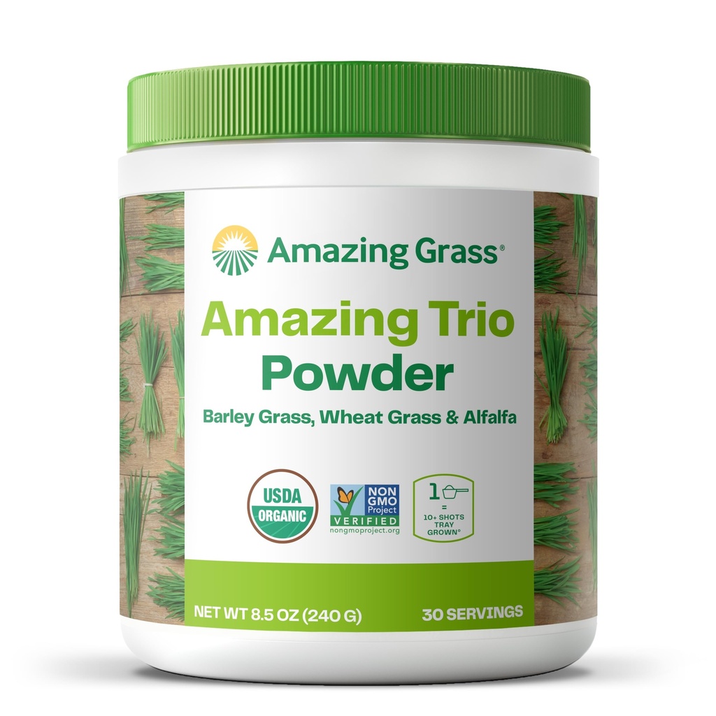 놀라운 잔디 그린 트리오 : Wheatgrass, Alfalfa, & Barley Grass, Chlorophyll의 풍부한 소스, 30 서빙