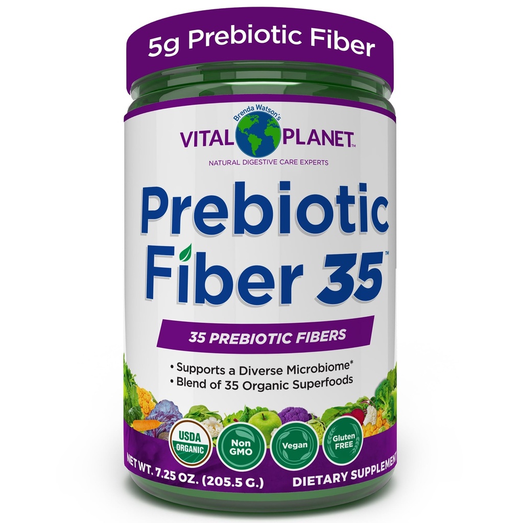 Vital Planet - 35 Prebiotic Fiber 및 35 Organic Superfood를 사용하여 Dietary Support 및 Occasional Constipation에 대한 섬유 35 분말 Diverse 섬유 보충은 Bowel Regularity, 6.77 oz를 유지하기 위해