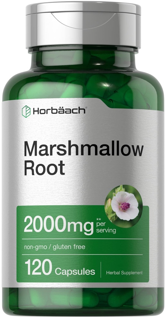 Horbäach Marshmallow Root Capsules | 2000mg | 120 Count | Non-GMO & Gluten Free | 전통 허브 추출물