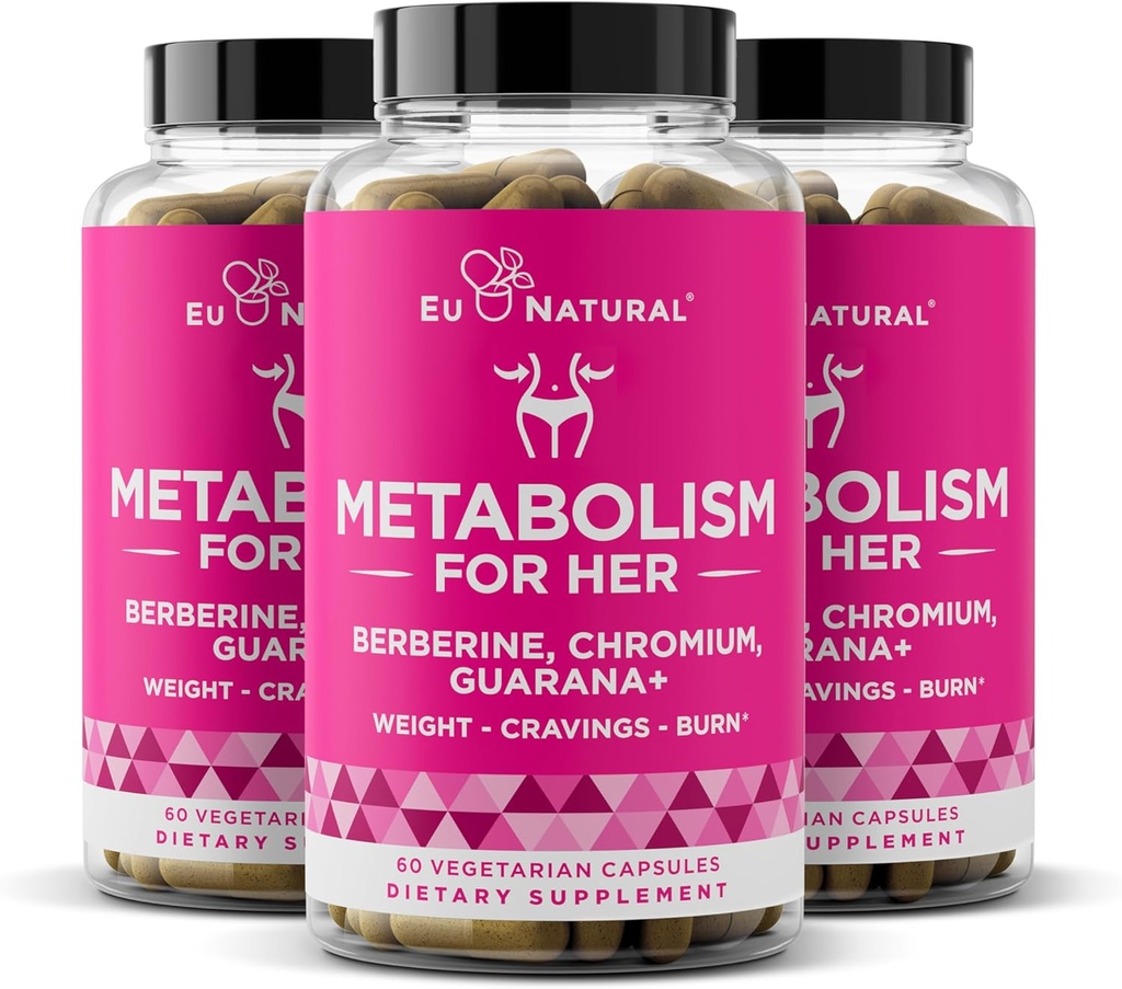Metabolism for Her 3-pack Bundle - 여성을위한 체중 감량 알약 - 식욕 억제제, 지방 버너, Metabolism Booster - Combat Cravings & Lose Belly Fat - Berberine, Chromium Picolinate & Guarana