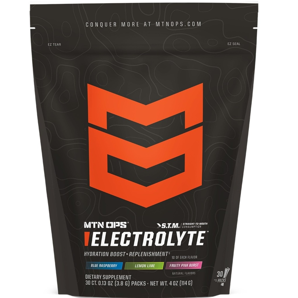 MTN OPS Electrolytes 분말 패킷, 설탕 무료 Hydration 패킷, 글루텐-Free Hydration 분말, Electrolyte Packets STM "입에 따라"- 3 맛의 다양한 팩, 30 팩