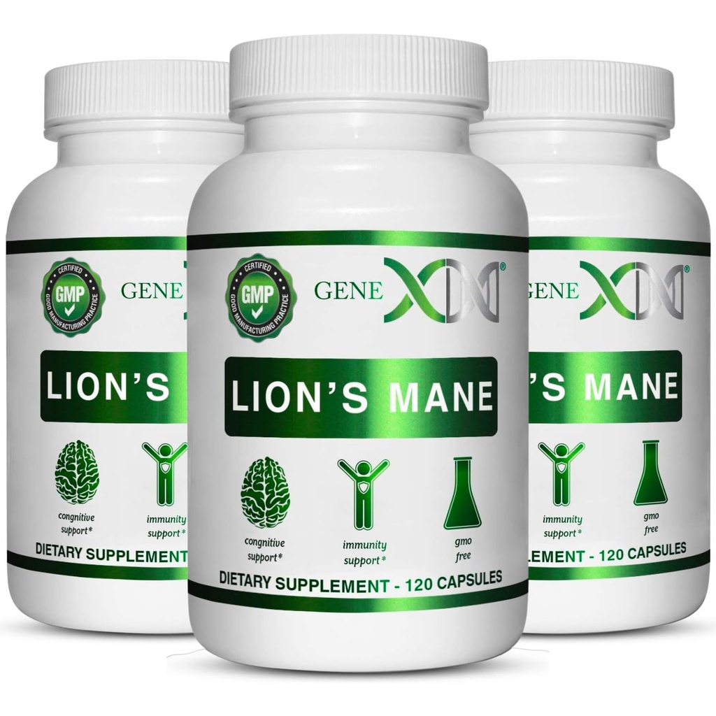 Genex Formulas Lions Mane Supplement with 100 % Lions Mane Extract (3 Pack) - 뇌 부스트, 초점, 정신 Clarity, 자연 에너지, 1000mg/serving - (360 캡슐)