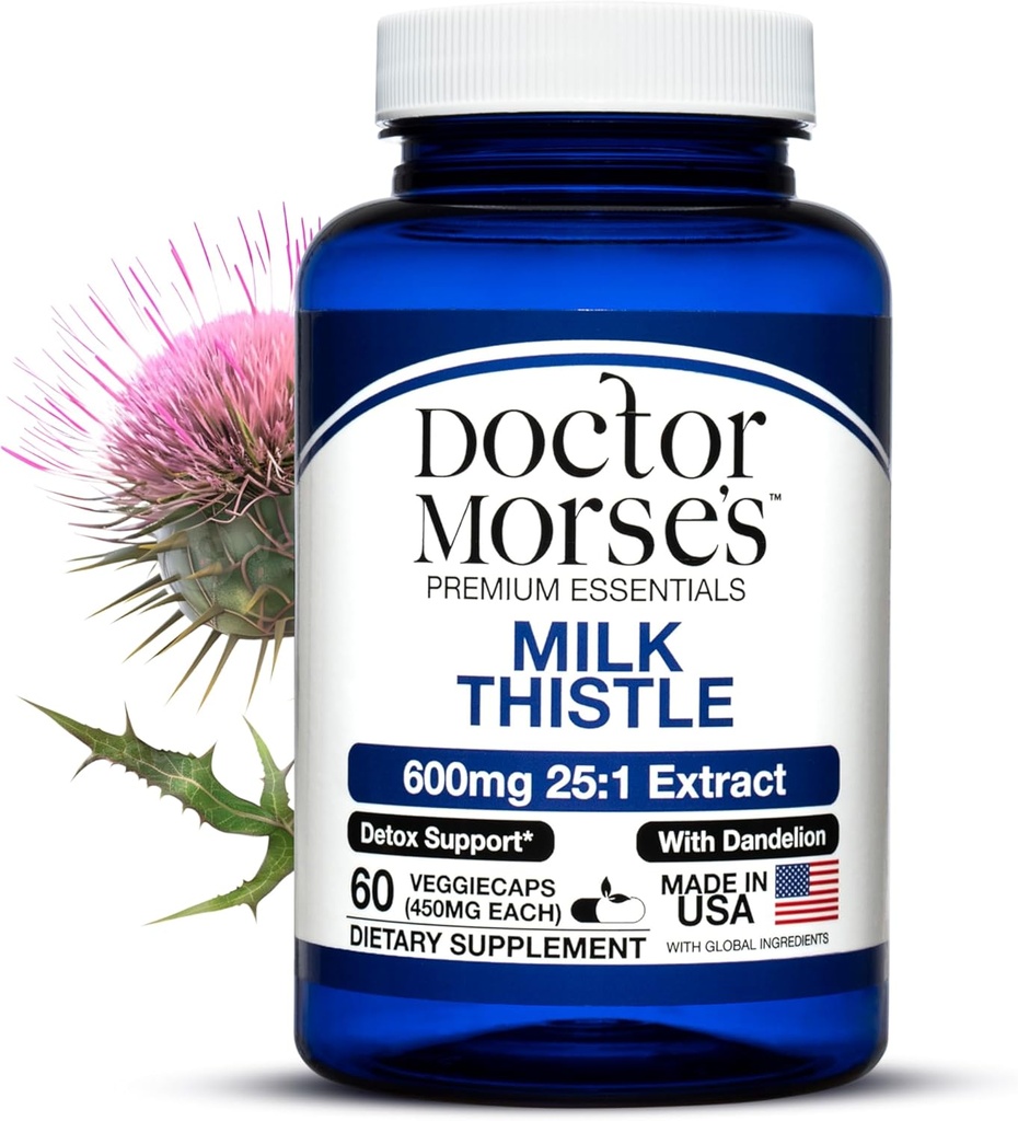 의사 Morse 우유 이틀 보충교재 25:1 추출물 600mg는 15000mg, Liver Detox 지원 4:1 추출물 300mg 1200mg Dandelion 뿌리에 동등합니다 - FDA는 매우 유력한 공식 - 60의 모자를 증명했습니다